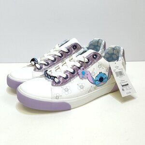 Disney Stitch Low Top Sneakers Womens 11 Lace-Up Glitter Accents Charm Keychain